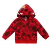 Moletom com zíper e capuz infantil para primavera e outono, camuflado, design de tubarão de desenho animado, cardigã casual para meninos e meninas