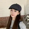 Gorra Sencilla de Visera de Cuero a Cuadros Estilo Coreano Retro para Mujer, Moda de Primavera y Otoño, Tendencia de Gorra Artística Versátil Casual