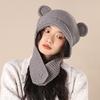 Chapéu Fofo de Urso Vermelho Angorá Feminino Estilo Coreano I Quente Proteção de Orelha Chapéu Outono e Inverno Tricotado Touca Envolvente para Cabeça Grande