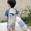 Maiô infantil de peça única com manga curta para meninos, verão, fofo, tubarão, proteção solar, secagem rápida, maiô infantil para férias na praia