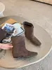 Botas finas estilo coreano para mujer, punta redonda, nuevas botas de otoño e invierno de suela plana, ajustadas, sin cordones