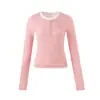 SELECCIÓN DEL PERSONAL Camiseta base de manga larga estilo coreano, corte slim, cuello Henry, para mujer, top chaqueta casual y relajado W329
