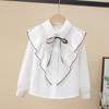Camisa Blanca de Mujer Camisa de Encaje de Manga Larga Top de Primavera y Otoño Uniforme Escolar para Estudiantes de Secundaria y Preparatoria Camisa Base para Niñas