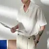 Camisa de manga corta con cuello cubano para hombre, nuevo estilo de verano con diseño de textura de raya vertical, versátil, holgada, ligera, camisa casual para hombre