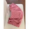 Calça de pijama de bolinhas estilo coreano para mulheres, novo modelo de verão, calça longa solta de cintura alta, calça de casa rosa, calça casual fluida adequada para usar ao ar livre