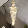 Lustre de Cristal Duplex Projeto de Hotel Lustre de Lobby Sala de Estar de Villa Oco Rotativo Luxo Lustre Longo