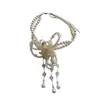 Collar Colgante de Borla Flor de Iris Perla Estilo Retro Francés Cadena de Clavícula en Capas de Perlas Personalizada Accesorios de Moda para Mujeres