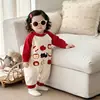 Mameluco de bebé de manga larga raglán bicolor en rojo con estampado de manzana y gato negro, mameluco para bebés niñas, fabricante de ropa para bebés