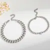 Conjunto de Cadena Cubana con Circonita Incrustada en Forma de Corazón para Pareja Anillo y Pulsera de Acero Inoxidable Lisos Regalo de San Valentín