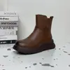 Botas Chelsea Curtas de Couro Macio com Solado Macio para Mulheres, Estilo Novo com Pelúcia, Confortáveis, Bico Redondo, Salto Médio, Botas Individuais