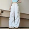 Pantalones Plisados de Calle Americanos de Verano Pantalones de Pierna Ancha Pantalones Casuales Pantalones Holgados de Trabajo Pantalones Leggings Delgados Pantalones Cargo Wm