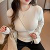 Camiseta de cuello redondo y manga larga con hilo de vellón de coco para mujer de talla grande, top exterior de estilo nuevo con forro polar interior para mujer