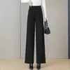 Calça Social Feminina 2026 Outono/Inverno Novo Estilo Calças Casuais com Efeito Drapeado, Quente e Emagrecedora Calça de Barra Reta Solta de Perna Larga