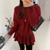 Suéter de tricô estiloso com barra removível, nova coleção outono/inverno 2026, suéter pullover redondo liso retrô para mulheres