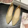 Sapatos sem cadarço, planos, confortáveis e casuais, uma nova tendência de moda para a primavera e o verão de 2026, apresentando bico fino e abertura rasa.