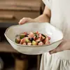 Estilo Retro Bol de Forma Especial Estilo Japonés Bol de Cerámica Venta al por Mayor Temperatura Variable del Horno Vajilla Plato Bol para Verduras del Hogar Bol Salah Plato para Verduras