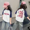 Camiseta de Verão Manga Curta para Meninas Algodão Puro 2026 Novo Estilo Infantil Elegante Manga Meia-Manga Verão Fina Camiseta Top t