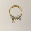 Pulsera de Acero Inoxidable Panjia de Venta Caliente Transfronteriza, Moderna y Dulce Colgante de Oso de Amor con Pedrería, Pulsera de Perlas de Alta Gama
