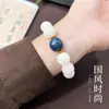 Pulsera de Jade Blanco Bodhi para Mujer Pulsera de una Sola Hilo de Cuentas Redondas Estilo Chino Cuentas Lacadas Cuentas Budistas Jugar con Semillas de Bodhi de Mano Venta al por Mayor