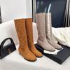 Botas Altas Planas Huecas Estilo Maillard de 5 cm de Altura Creciente para Mujer Otoño 2025 Nuevas Botas de Montar Retro por Encima de la Rodilla