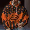 Moletom com capuz de abóbora e morcego para Halloween de outono e inverno, moletom masculino solto e casual, tecido de camada de ar 400g