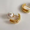 Brincos de Alto Padrão Estilo Francês para Mulheres, Design Único, Brincos de Pérola Imitação de Nicho, Novo Estilo Tendência, Joias de Orelha Simples e Elegantes