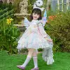 Vestido de Princesa Lolita con Lentejuelas de Arcoíris para Niña, Conjunto de Vestido de Rendimiento de Verano con Alas de Hada y Camisón
