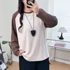 Camiseta Base de Manga Larga de Terciopelo con Bloques de Color Simples y Básicos, Cuello Redondo, Tallas Grandes 100 kg, Otoño e Invierno, Nueva, para Chicas Gordas 9089