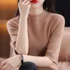Camisa Top de Tricô Pulôver Cor Pura Manga Média Gola Alta Slim Fit Camada Base para Mulheres Festival da Primavera 2025 Novo