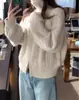 Suéter de Lana 100% Trenzado Grueso Otoño e Invierno para Mujer Cardigan de Punto con Doble Cremallera Suéter Holgado Chaqueta Superior Retorcido