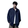 Jaqueta Jeans com Lapela Azul Escuro Masculina Marca Tendência Primavera e Outono Bonita High-End Retrô Workwear Casual Top