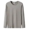 Nuevo producto transfronterizo de Amazon: Camiseta base de manga larga para hombre, cuello redondo, color rojo ladrillo, otoño e invierno, versátil, holgada, color liso