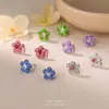 Brincos de Tarraxa Flor Completa em Argila Macia Dopamina Iridescente Prata Pura S999 para Mulheres, Brincos de Tarraxa de Osso da Orelha Fofos Versáteis da Moda