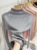 Tejido de punto blanco de cuello medio alto para mujer Estilo Otoño/Invierno Elegante Hueco Ajustado Suéter Capa base corta