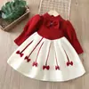 Vestido suéter para 9 meninas, malha suéter infantil, novo estilo outono/inverno 2022, laço, doce vestido de princesa