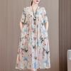 Vestido de Algodón y Seda Floral para Mujeres de Mediana Edad y Mayores, Nuevo Estilo Verano 2026, Vestido Holgado de Algodón y Rayón para Usar como Exterior