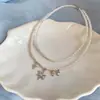 Colar de pérolas estreladas com contas estilo francês, luxo leve, moda de alta qualidade, corrente de suéter requintada, design único, acessório de nicho para mulheres