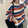 Camiseta Longa Listrada Loose Versátil Outono Novo Versão Coreana Ins Harajuku Retrô para Casais, Estudantes Masculinos e Femininos