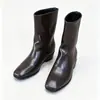 ¡En stock, se envía al instante! Botas de Moda Estilo Coreano Elegantes de Punta Cuadrada Adelgazantes con Forro de Felpa para Pantorrilla Ancha con Aumento Oculto de Altura, Botas de Media Pantorrilla Ajustadas para Mujer