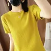 Top de Punto de Algodón Puro con Cuello Redondo y Borde Enrollado, Manga Corta, Diseño de Diamantes, Holgado, Talla Grande, Moderno y Delgado para Mujer, Primavera/Verano 2026