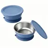 Vajilla para madre y bebé con tapa, tazón pequeño de acero inoxidable con ventosa, tazón de alimentación anti-derrames, suministros para bebé utensilios de alimentación