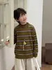 Tienda de Algodón Suéter para Niños Otoño Ropa de Punto Infantil 2026 Nueva Versión Coreana Lana Vintage Rayas Conjunto de Ropa para Niños