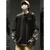 Estilo Outono e Primavera Retrô Americano Camiseta Falsa de Duas Peças Tamanho Grande Masculino Gola Redonda Top Moletom de Manga Longa Moda Versátil Tendência