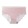 Roupa íntima feminina sem costura de seda gelada, sexy, com renda, cintura média, algodão, virilha bacteriostática, shorts finos e respiráveis de verão para jovens