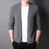 Cardigã Masculino de Primavera Estilo Coreano Jovem Tendência Cor Sólida Tricotado Listrado Casual Slim Fit Manga Longa Jaqueta Masculina Fina