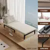 Sofá Vintage de Madeira Maciça Estilo Francês para Sala de Estar, Apartamento Pequeno, Varanda, Sofá-Cama Individual Dobrável, Dupla Utilização