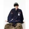Sudadera con Capucha Bordada de Cachorro Estilo Retro Americano Chaqueta de Béisbol Cardigan Holgado Versátil Casual Ropa de Abrigo para Pareja Chic