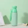 Copo de Água Portátil de Aço Inoxidável de Alto Acabamento Estilo Ins Duplo para Estudantes Copo de Água Esportivo à Prova de Vazamento com Alça Copo com Canudo