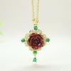 Juego de Collar, Aretes y Anillo con Colgante de Flor Rosa con Incrustaciones de Arena Dorada Púrpura de Cinabrio de Alto Contenido Natural Estilo Tendencia Nacional