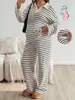 Conjunto de 2 peças para maternidade europeu e americano, conjunto casual popular para outono e inverno com um top de malha com gola e calça longa solta com cintura ajustável